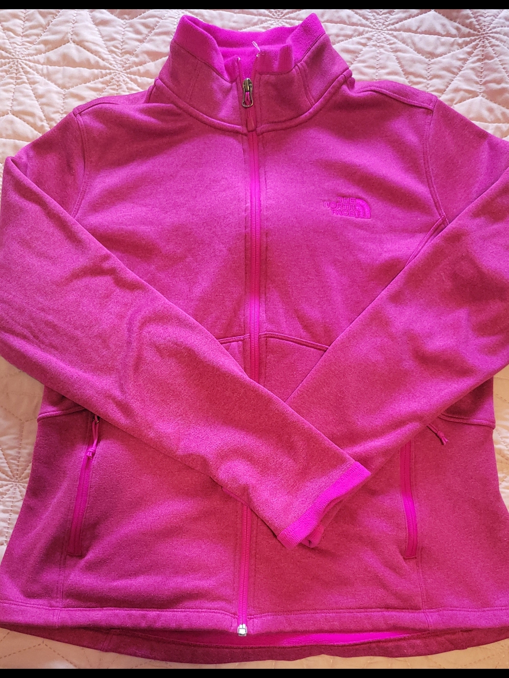 The North Face Girls Hot Pink Full-Zip Fleece Jacket Sz L
